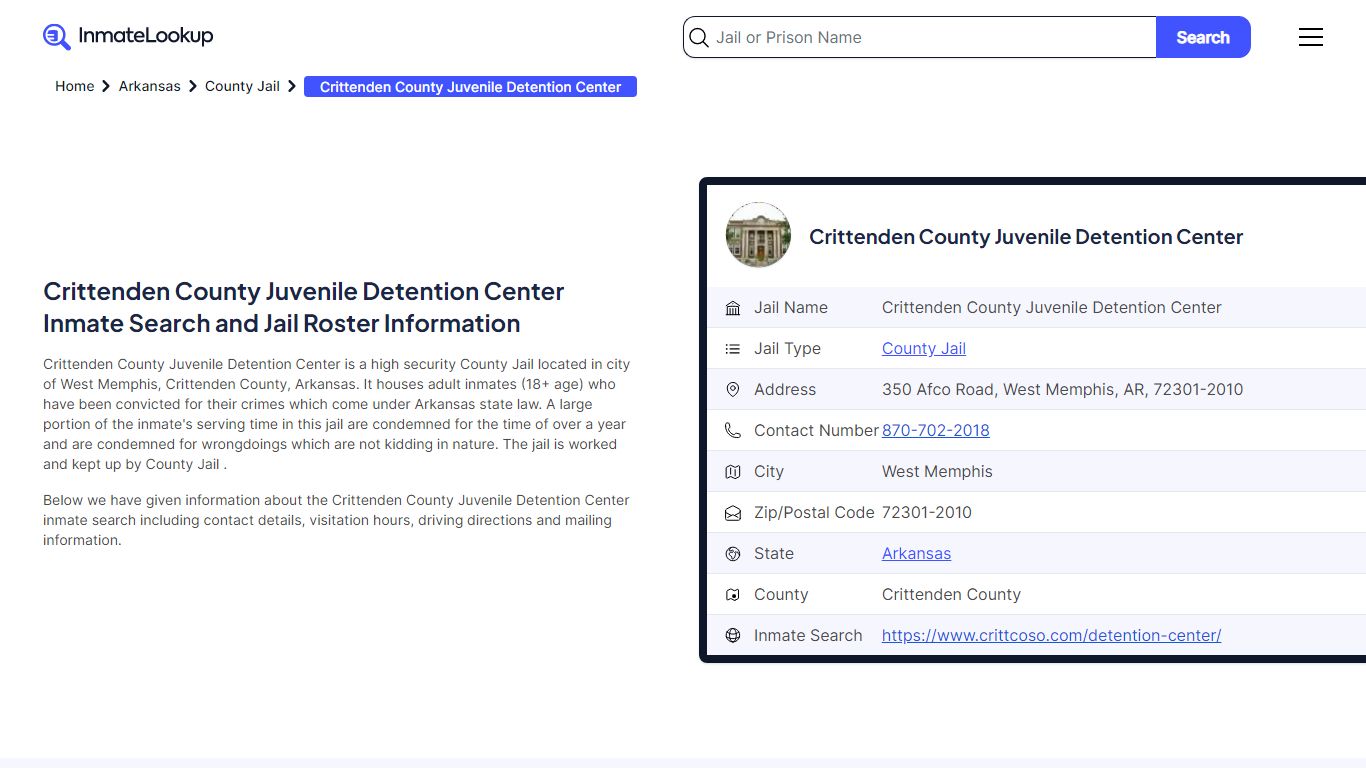 Crittenden County Juvenile Detention Center (AR) Inmate Search Arkansas ...