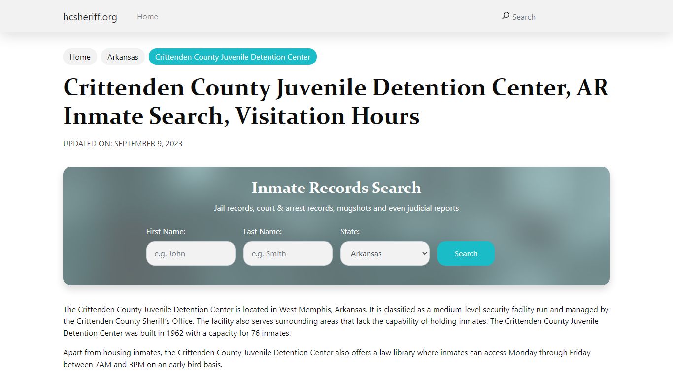 Crittenden County Juvenile Detention Center, AR Inmate Search ...