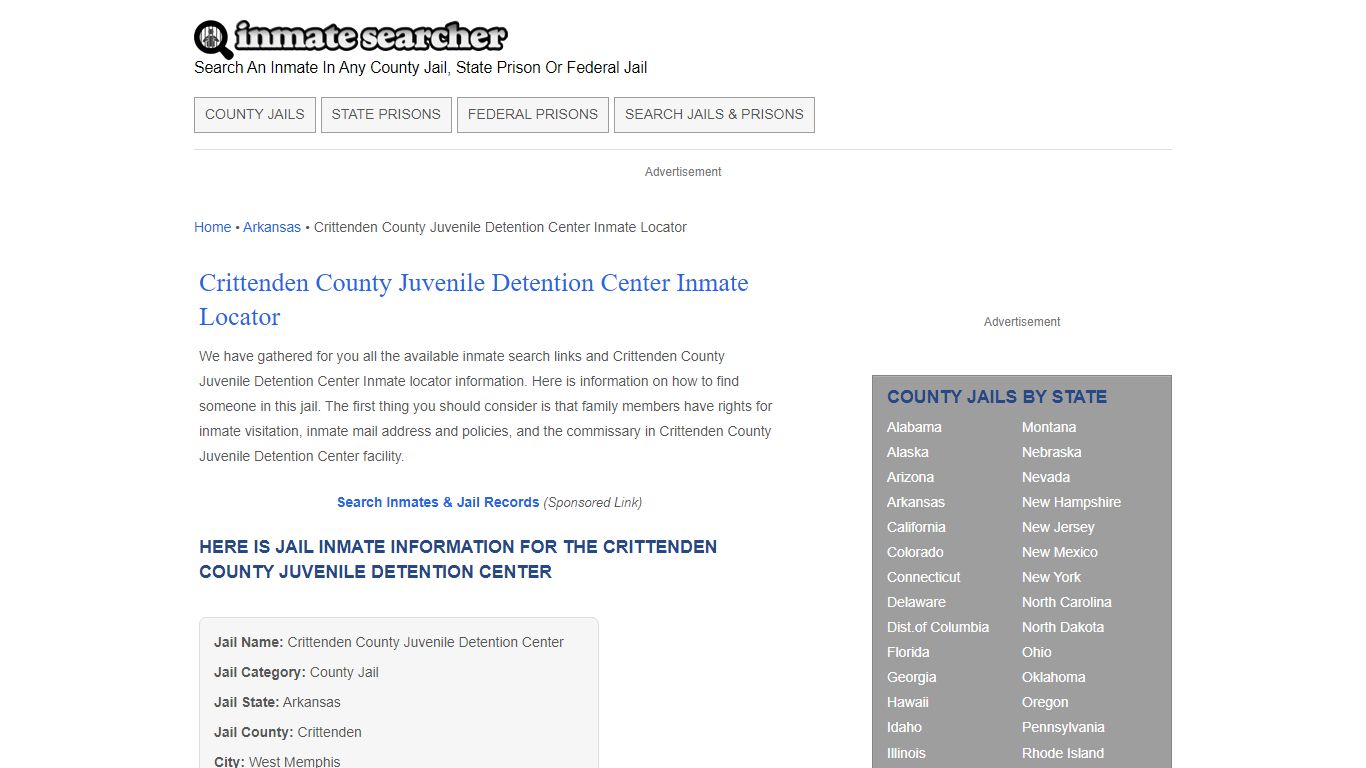 Crittenden County Juvenile Detention Center Inmate Locator - Inmate ...